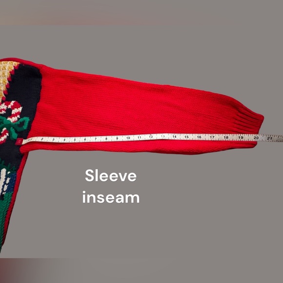 Christmas Hand Knitted Cardigan Sz Med. Red With Christmas Items Embroidered on - Picture 7 of 10